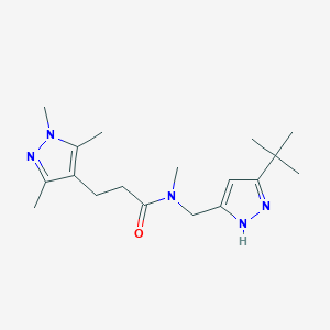 molecular formula C18H29N5O B3771483 N-[(3-tert-butyl-1H-pyrazol-5-yl)methyl]-N-methyl-3-(1,3,5-trimethyl-1H-pyrazol-4-yl)propanamide 
