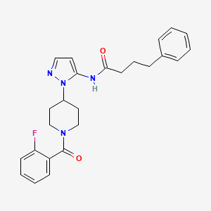 molecular formula C25H27FN4O2 B3771752 N-{1-[1-(2-fluorobenzoyl)-4-piperidinyl]-1H-pyrazol-5-yl}-4-phenylbutanamide 