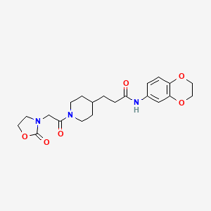 molecular formula C21H27N3O6 B3771907 N-(2,3-dihydro-1,4-benzodioxin-6-yl)-3-{1-[(2-oxo-1,3-oxazolidin-3-yl)acetyl]-4-piperidinyl}propanamide 