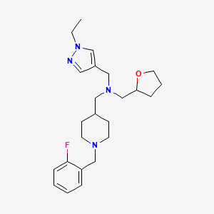 molecular formula C24H35FN4O B3771958 N-[(1-ethylpyrazol-4-yl)methyl]-1-[1-[(2-fluorophenyl)methyl]piperidin-4-yl]-N-(oxolan-2-ylmethyl)methanamine 