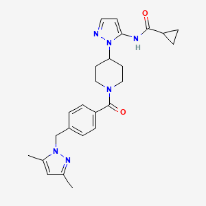 molecular formula C25H30N6O2 B3771968 N-[1-(1-{4-[(3,5-dimethyl-1H-pyrazol-1-yl)methyl]benzoyl}-4-piperidinyl)-1H-pyrazol-5-yl]cyclopropanecarboxamide 
