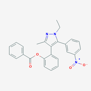 molecular formula C25H21N3O4 B377197 2-(1-ethyl-5-{3-nitrophenyl}-3-methyl-1H-pyrazol-4-yl)phenyl benzoate 
