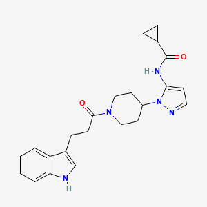 molecular formula C23H27N5O2 B3771976 N-[2-[1-[3-(1H-indol-3-yl)propanoyl]piperidin-4-yl]pyrazol-3-yl]cyclopropanecarboxamide 