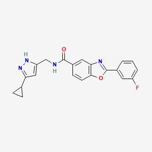 molecular formula C21H17FN4O2 B3772015 N-[(5-cyclopropyl-1H-pyrazol-3-yl)methyl]-2-(3-fluorophenyl)-1,3-benzoxazole-5-carboxamide 