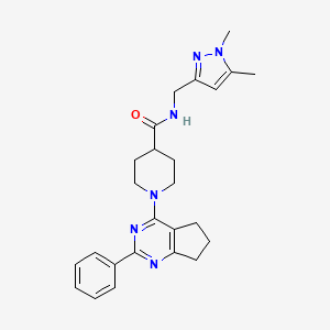 molecular formula C25H30N6O B3772086 N-[(1,5-dimethyl-1H-pyrazol-3-yl)methyl]-1-(2-phenyl-6,7-dihydro-5H-cyclopenta[d]pyrimidin-4-yl)-4-piperidinecarboxamide 