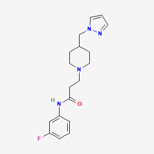 molecular formula C18H23FN4O B3772191 N-(3-fluorophenyl)-3-[4-(pyrazol-1-ylmethyl)piperidin-1-yl]propanamide 