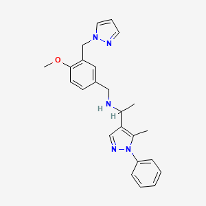 molecular formula C24H27N5O B3772289 N-[4-methoxy-3-(1H-pyrazol-1-ylmethyl)benzyl]-1-(5-methyl-1-phenyl-1H-pyrazol-4-yl)ethanamine 