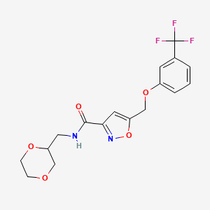 molecular formula C17H17F3N2O5 B3772400 N-(1,4-dioxan-2-ylmethyl)-5-[[3-(trifluoromethyl)phenoxy]methyl]-1,2-oxazole-3-carboxamide 