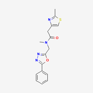 molecular formula C16H16N4O2S B3772720 N-methyl-2-(2-methyl-1,3-thiazol-4-yl)-N-[(5-phenyl-1,3,4-oxadiazol-2-yl)methyl]acetamide 