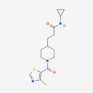 molecular formula C16H23N3O2S B3772732 N-cyclopropyl-3-[1-(4-methyl-1,3-thiazole-5-carbonyl)piperidin-4-yl]propanamide 