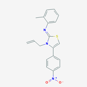 molecular formula C19H17N3O2S B377274 N-(2-methylphenyl)-4-(4-nitrophenyl)-3-prop-2-enyl-1,3-thiazol-2-imine CAS No. 1049986-31-3