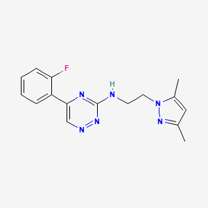 molecular formula C16H17FN6 B3772742 N-[2-(3,5-dimethyl-1H-pyrazol-1-yl)ethyl]-5-(2-fluorophenyl)-1,2,4-triazin-3-amine 