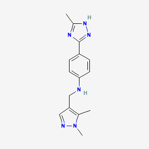 molecular formula C15H18N6 B3772790 N-[(1,5-dimethylpyrazol-4-yl)methyl]-4-(5-methyl-1H-1,2,4-triazol-3-yl)aniline 