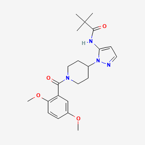 molecular formula C22H30N4O4 B3772794 N-{1-[1-(2,5-dimethoxybenzoyl)-4-piperidinyl]-1H-pyrazol-5-yl}-2,2-dimethylpropanamide 