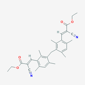 molecular formula C31H34N2O4 B377283 Ethyl 2-cyano-3-{3-[3-(2-cyano-3-ethoxy-3-oxo-1-propenyl)-2,4,6-trimethylbenzyl]-2,4,6-trimethylphenyl}acrylate 