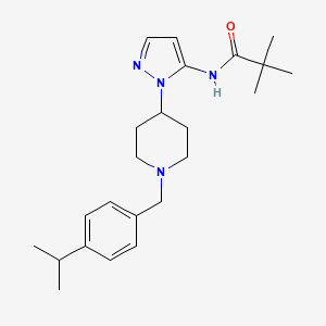 molecular formula C23H34N4O B3773126 N-{1-[1-(4-isopropylbenzyl)-4-piperidinyl]-1H-pyrazol-5-yl}-2,2-dimethylpropanamide 