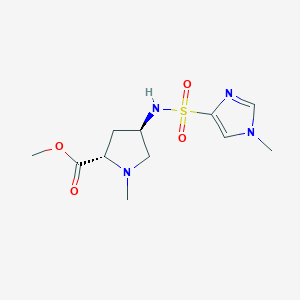 molecular formula C11H18N4O4S B3773363 methyl (2S,4R)-1-methyl-4-{[(1-methyl-1H-imidazol-4-yl)sulfonyl]amino}pyrrolidine-2-carboxylate 