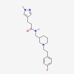 molecular formula C22H31FN4O B3773391 N-({1-[2-(4-fluorophenyl)ethyl]-3-piperidinyl}methyl)-N-methyl-3-(1-methyl-1H-pyrazol-4-yl)propanamide 