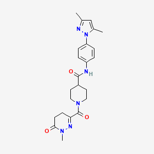 molecular formula C23H28N6O3 B3773561 N-[4-(3,5-dimethyl-1H-pyrazol-1-yl)phenyl]-1-[(1-methyl-6-oxo-1,4,5,6-tetrahydro-3-pyridazinyl)carbonyl]-4-piperidinecarboxamide 