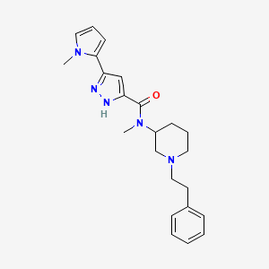 molecular formula C23H29N5O B3773687 N-methyl-3-(1-methylpyrrol-2-yl)-N-[1-(2-phenylethyl)piperidin-3-yl]-1H-pyrazole-5-carboxamide 