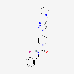 molecular formula C20H27FN6O B3773757 N-(2-fluorobenzyl)-4-[4-(1-pyrrolidinylmethyl)-1H-1,2,3-triazol-1-yl]-1-piperidinecarboxamide trifluoroacetate 