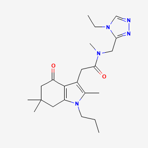 molecular formula C22H33N5O2 B3773787 N-[(4-ethyl-4H-1,2,4-triazol-3-yl)methyl]-N-methyl-2-(2,6,6-trimethyl-4-oxo-1-propyl-4,5,6,7-tetrahydro-1H-indol-3-yl)acetamide 