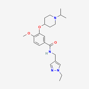 molecular formula C22H32N4O3 B3773826 N-[(1-ethyl-1H-pyrazol-4-yl)methyl]-3-[(1-isopropyl-4-piperidinyl)oxy]-4-methoxybenzamide 