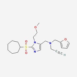 molecular formula C22H31N3O4S B3773831 N-{[2-(cycloheptylsulfonyl)-1-(2-methoxyethyl)-1H-imidazol-5-yl]methyl}-N-(2-furylmethyl)-2-propyn-1-amine 