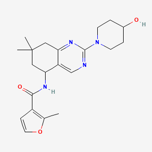 molecular formula C21H28N4O3 B3773901 N-[2-(4-hydroxy-1-piperidinyl)-7,7-dimethyl-5,6,7,8-tetrahydro-5-quinazolinyl]-2-methyl-3-furamide 