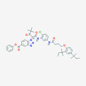 molecular formula C46H54ClN5O6 B037740 1-[1-[N-[2-Chloro-5-[4-(2,4-di-tert-pentylphenoxy)butyrylamino]phenyl]carbamoyl]-3,3-dimethyl-2-oxobutyl]-1H-benzotriazole-5-carboxylic acid phenyl ester CAS No. 111631-53-9