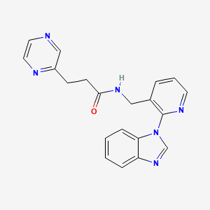 molecular formula C20H18N6O B3774181 N-{[2-(1H-benzimidazol-1-yl)-3-pyridinyl]methyl}-3-(2-pyrazinyl)propanamide 