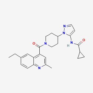 molecular formula C25H29N5O2 B3774316 N-[2-[1-(6-ethyl-2-methylquinoline-4-carbonyl)piperidin-4-yl]pyrazol-3-yl]cyclopropanecarboxamide 