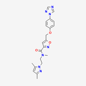 molecular formula C21H23N7O3 B3774462 N-[2-(3,5-dimethylpyrazol-1-yl)ethyl]-N-methyl-5-[[4-(1,2,4-triazol-1-yl)phenoxy]methyl]-1,2-oxazole-3-carboxamide 
