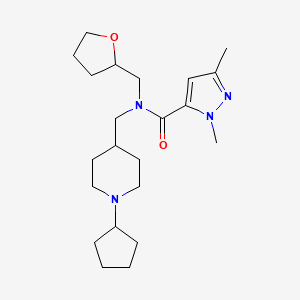 molecular formula C22H36N4O2 B3774526 N-[(1-cyclopentyl-4-piperidinyl)methyl]-1,3-dimethyl-N-(tetrahydro-2-furanylmethyl)-1H-pyrazole-5-carboxamide 