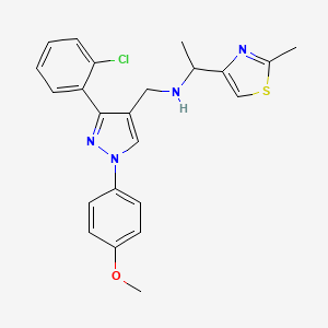 molecular formula C23H23ClN4OS B3774544 N-{[3-(2-chlorophenyl)-1-(4-methoxyphenyl)-1H-pyrazol-4-yl]methyl}-1-(2-methyl-1,3-thiazol-4-yl)ethanamine 