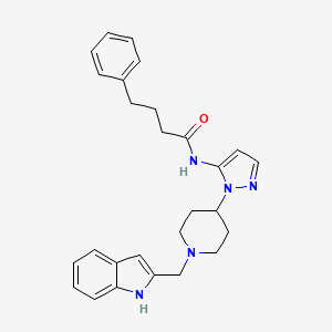 molecular formula C27H31N5O B3774555 N-{1-[1-(1H-indol-2-ylmethyl)-4-piperidinyl]-1H-pyrazol-5-yl}-4-phenylbutanamide 
