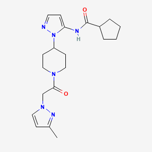 molecular formula C20H28N6O2 B3774697 N-(1-{1-[2-(3-methyl-1H-pyrazol-1-yl)acetyl]-4-piperidinyl}-1H-pyrazol-5-yl)cyclopentanecarboxamide 