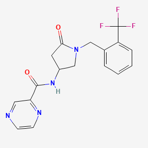 molecular formula C17H15F3N4O2 B3774969 N-{5-oxo-1-[2-(trifluoromethyl)benzyl]-3-pyrrolidinyl}-2-pyrazinecarboxamide 