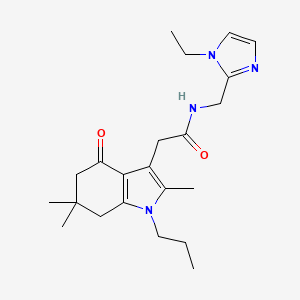 molecular formula C22H32N4O2 B3775066 N-[(1-ethyl-1H-imidazol-2-yl)methyl]-2-(2,6,6-trimethyl-4-oxo-1-propyl-4,5,6,7-tetrahydro-1H-indol-3-yl)acetamide 