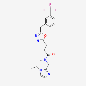 molecular formula C20H22F3N5O2 B3775135 N-[(1-ethyl-1H-imidazol-2-yl)methyl]-N-methyl-3-{5-[3-(trifluoromethyl)benzyl]-1,3,4-oxadiazol-2-yl}propanamide 