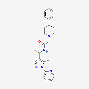 molecular formula C24H29N5O B3775300 N-{1-[5-methyl-1-(2-pyridinyl)-1H-pyrazol-4-yl]ethyl}-2-(4-phenyl-1-piperidinyl)acetamide 