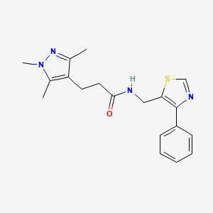 molecular formula C19H22N4OS B3775309 N-[(4-phenyl-1,3-thiazol-5-yl)methyl]-3-(1,3,5-trimethyl-1H-pyrazol-4-yl)propanamide 