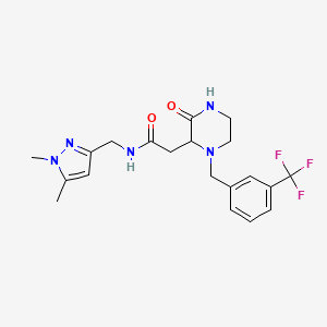 molecular formula C20H24F3N5O2 B3775363 N-[(1,5-dimethylpyrazol-3-yl)methyl]-2-[3-oxo-1-[[3-(trifluoromethyl)phenyl]methyl]piperazin-2-yl]acetamide 