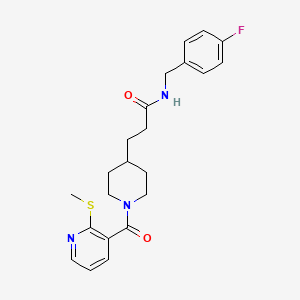 molecular formula C22H26FN3O2S B3775378 N-[(4-fluorophenyl)methyl]-3-[1-(2-methylsulfanylpyridine-3-carbonyl)piperidin-4-yl]propanamide 