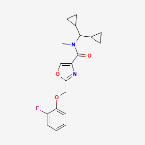 molecular formula C19H21FN2O3 B3775563 N-(dicyclopropylmethyl)-2-[(2-fluorophenoxy)methyl]-N-methyl-1,3-oxazole-4-carboxamide 