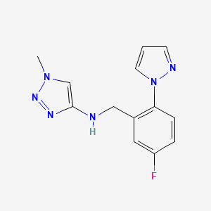 molecular formula C13H13FN6 B3775694 N-[(5-fluoro-2-pyrazol-1-ylphenyl)methyl]-1-methyltriazol-4-amine 