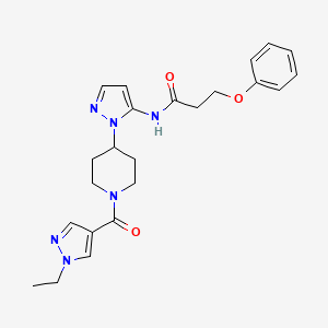 molecular formula C23H28N6O3 B3775770 N-[2-[1-(1-ethylpyrazole-4-carbonyl)piperidin-4-yl]pyrazol-3-yl]-3-phenoxypropanamide 