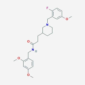 molecular formula C25H33FN2O4 B3776001 N-(2,4-dimethoxybenzyl)-3-[1-(2-fluoro-5-methoxybenzyl)-3-piperidinyl]propanamide 