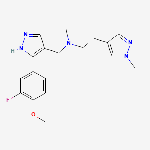 molecular formula C18H22FN5O B3776540 N-[[5-(3-fluoro-4-methoxyphenyl)-1H-pyrazol-4-yl]methyl]-N-methyl-2-(1-methylpyrazol-4-yl)ethanamine 