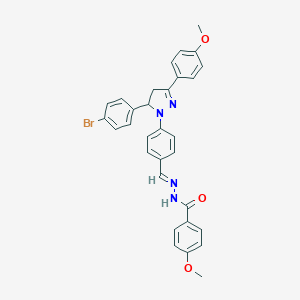 molecular formula C31H27BrN4O3 B377666 N'-{4-[5-(4-bromophenyl)-3-(4-methoxyphenyl)-4,5-dihydro-1H-pyrazol-1-yl]benzylidene}-4-methoxybenzohydrazide 